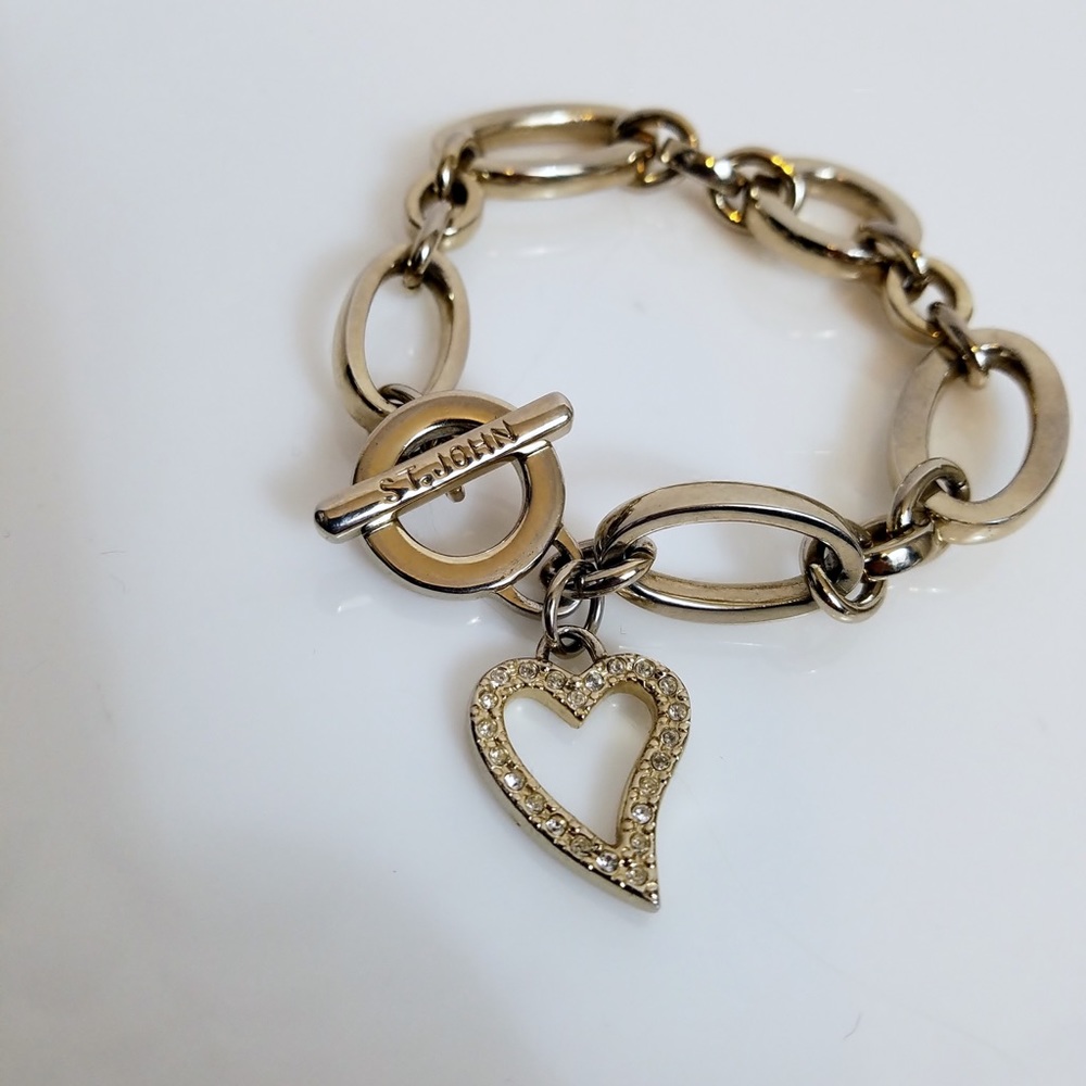 St. John Silver Heart Charm Toggle Bracelet